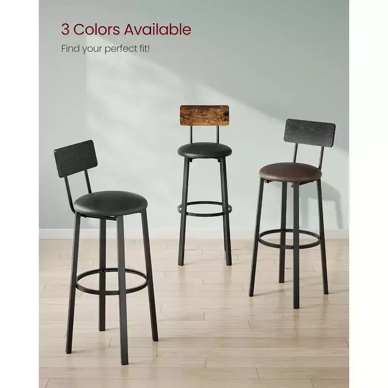 VASAGLE Sgabelli da Bar, Set di 2 Sgabelli da Colazione Imbottiti in PU, Sgabelli da Bar da 75,5 cm con Schienale e Poggiapiedi, per Sala da Pranzo, Cucina, Bancone, Bar