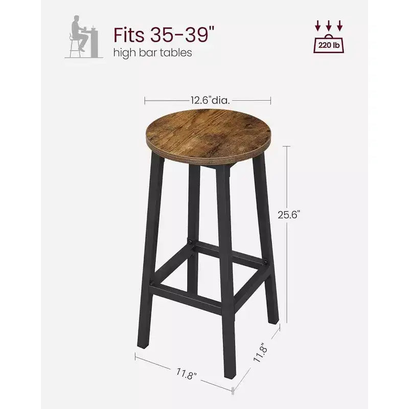VASAGLE Sgabelli da Bar Set di 2, Sedie da Bar, Struttura in Acciaio, Altezza 65 cm, per Cucina Sala da Pranzo, Montaggio Facile, Design Industriale, Marrone Rustico e Nero
