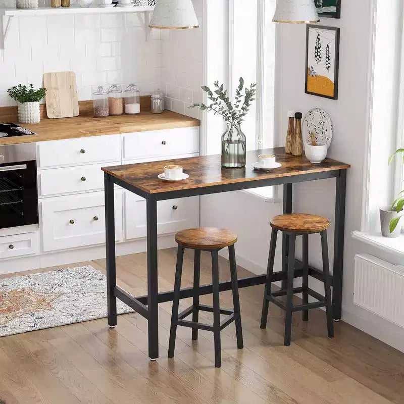VASAGLE Sgabelli da Bar Set di 2, Sedie da Bar, Struttura in Acciaio, Altezza 65 cm, per Cucina Sala da Pranzo, Montaggio Facile, Design Industriale, Marrone Rustico e Nero