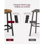 VASAGLE Sgabelli da Bar Set di 2, Sedie da Bar, Struttura in Acciaio, Altezza 65 cm, per Cucina Sala da Pranzo, Montaggio Facile, Design Industriale, Marrone Rustico e Nero