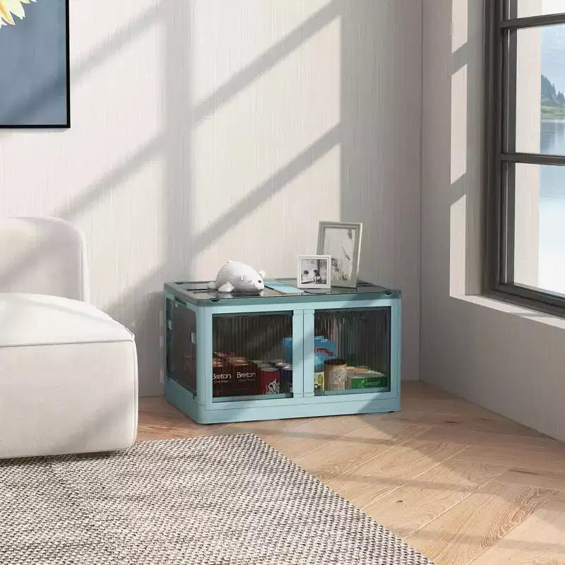 HOMCOM Contenitori Portaoggetti Pieghevoli con Coperchi e Ruote, Scatole Contenitore Pieghevoli Impilabili per Camera da Letto, Soggiorno, Ufficio