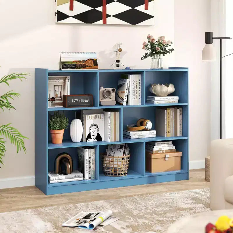 Costway Scaffale Aperto a 3 Ripiani Libreria a 8 Cubi Vetrinetta Contenitore Rovere Francese Grigio/Bianco/Giallo/Naturale/Blu/Verde