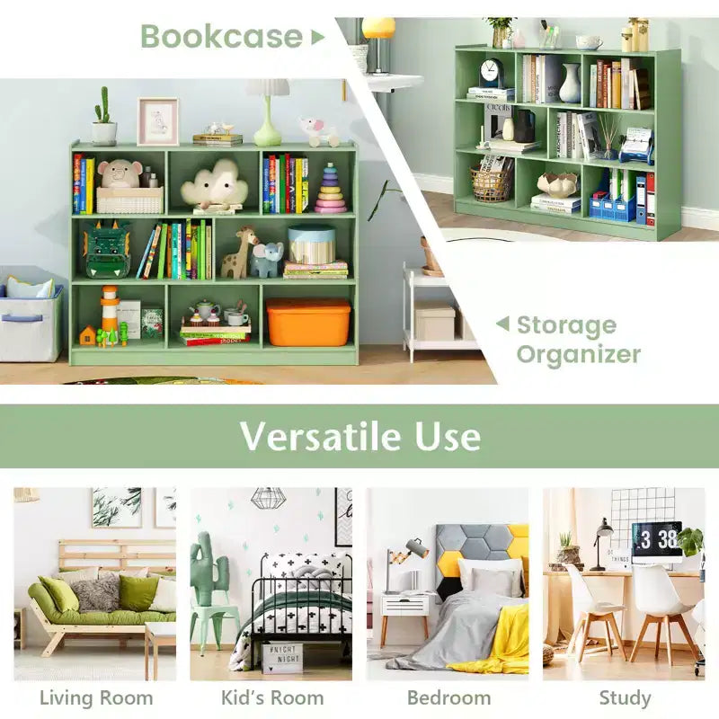 Costway Scaffale Aperto a 3 Ripiani Libreria a 8 Cubi Vetrinetta Contenitore Rovere Francese Grigio/Bianco/Giallo/Naturale/Blu/Verde