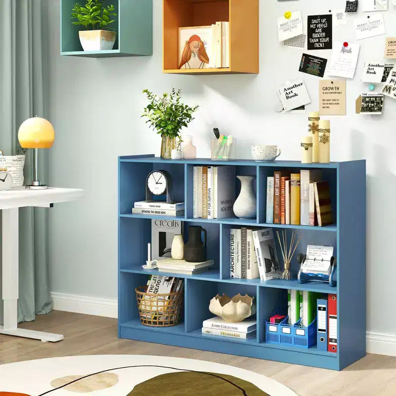 Costway Scaffale Aperto a 3 Ripiani Libreria a 8 Cubi Vetrinetta Contenitore Rovere Francese Grigio/Bianco/Giallo/Naturale/Blu/Verde