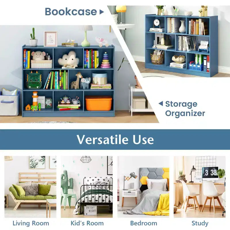 Costway Scaffale Aperto a 3 Ripiani Libreria a 8 Cubi Vetrinetta Contenitore Rovere Francese Grigio/Bianco/Giallo/Naturale/Blu/Verde