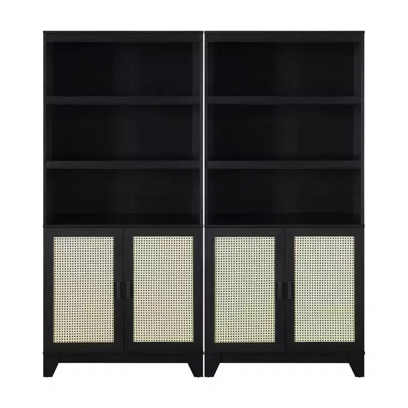 Set of 2 Sheridan Modern 7 Shelf Cane Bookcases - Manhattan Comfort