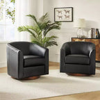 Set di 2 sedie moderne girevoli a barilotto Jessie da 30,5 pollici di larghezza in similpelle con base in legno massello|ART OF LIVING DESIGNS