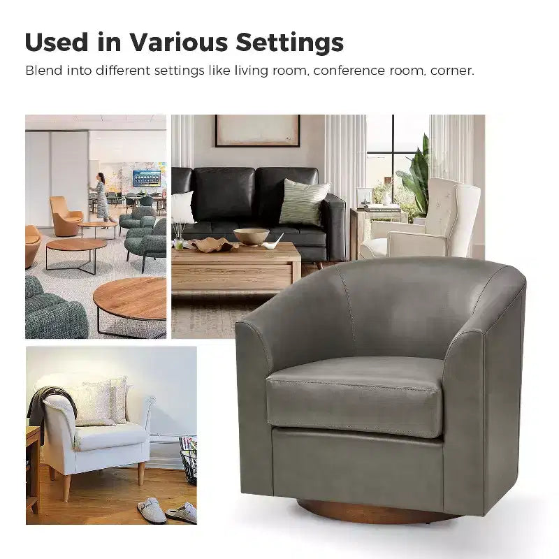 Set di 2 sedie moderne girevoli a barilotto Jessie da 30,5 pollici di larghezza in similpelle con base in legno massello|ART OF LIVING DESIGNS