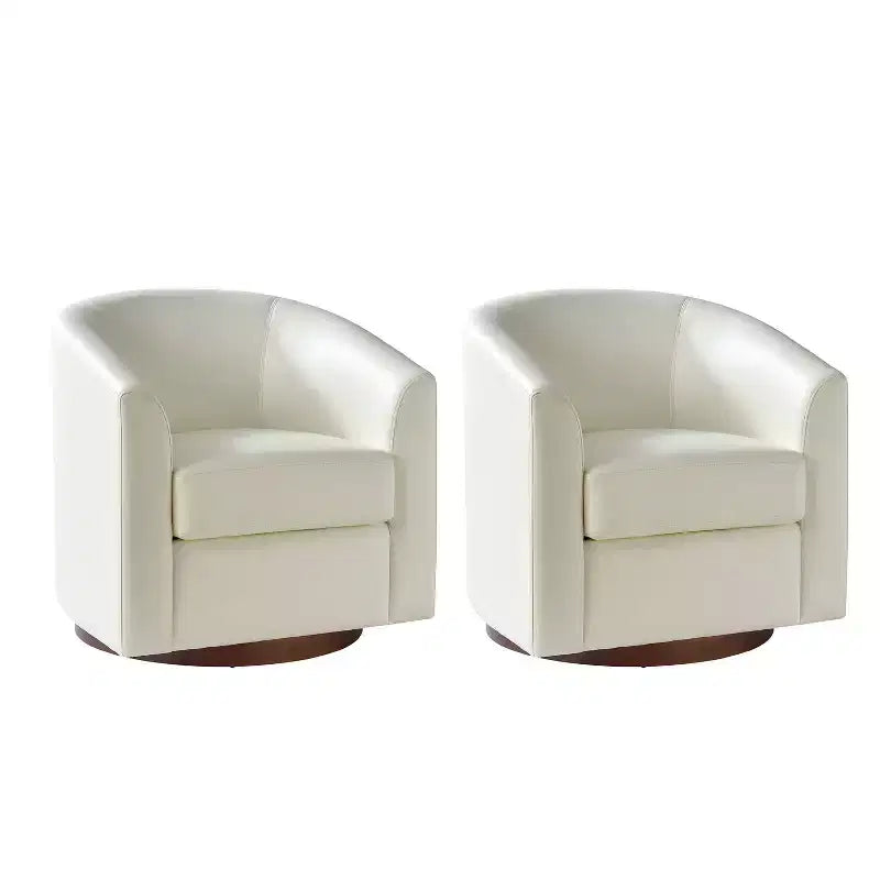 Set di 2 sedie moderne girevoli a barilotto Jessie da 30,5 pollici di larghezza in similpelle con base in legno massello|ART OF LIVING DESIGNS