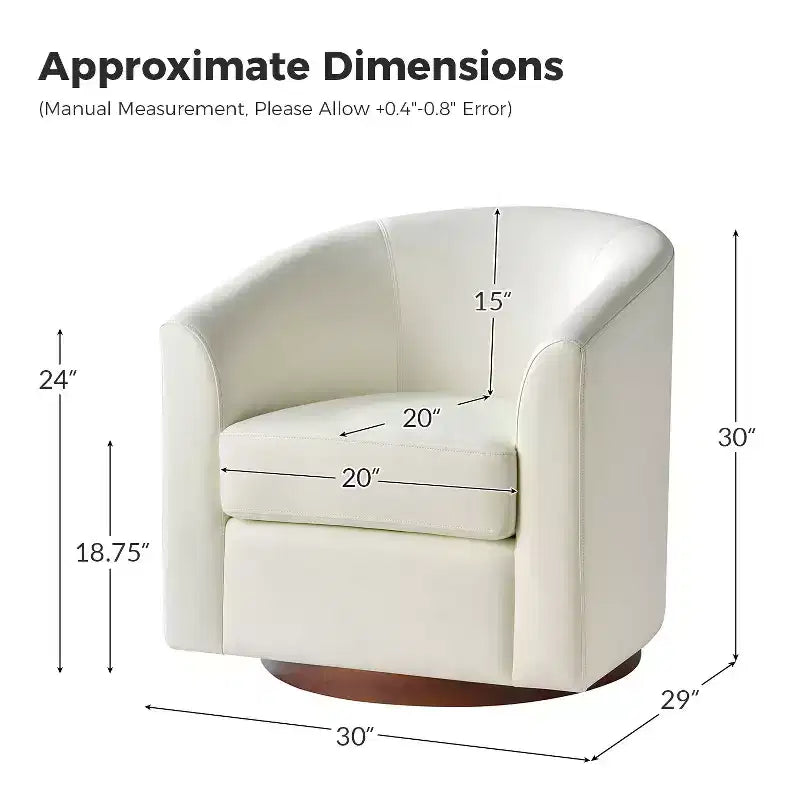 Set di 2 sedie moderne girevoli a barilotto Jessie da 30,5 pollici di larghezza in similpelle con base in legno massello|ART OF LIVING DESIGNS