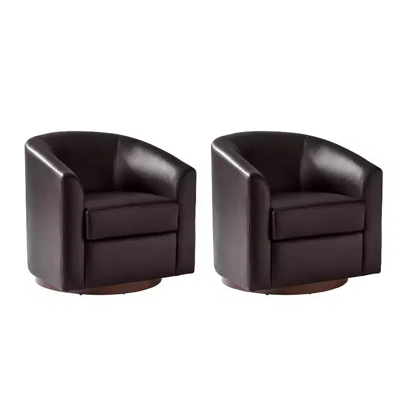 Set di 2 sedie moderne girevoli a barilotto Jessie da 30,5 pollici di larghezza in similpelle con base in legno massello|ART OF LIVING DESIGNS