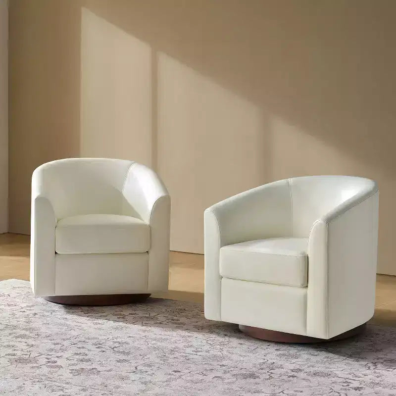 Set di 2 sedie moderne girevoli a barilotto Jessie da 30,5 pollici di larghezza in similpelle con base in legno massello|ART OF LIVING DESIGNS