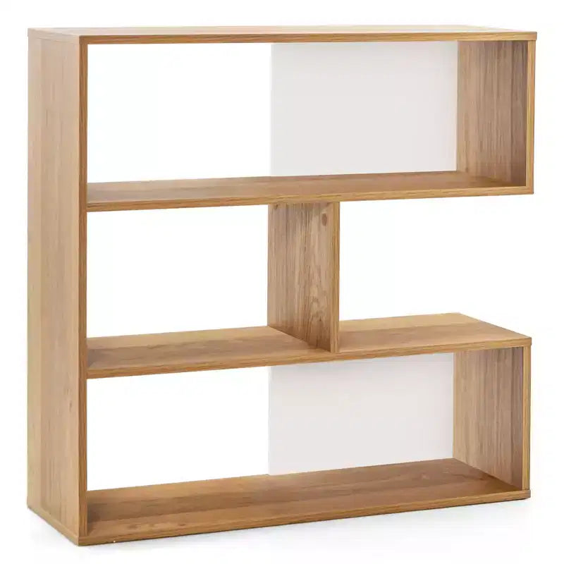 Costway Libreria a 3 Ripiani Concava/Convessa Organizzatore per Stanza con Dispositivo Antiribaltamento Autoportante
