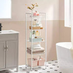 SONGMICS Scaffale Portaoggetti Scaffale da Bagno Estensibile in Acciaio per Piante con Ripiano Regolabile