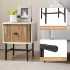 Comodino con anta scorrevole Costway, tavolino portaoggetti in stile moderno di metà secolo con armadietto, bianco anticato/nero