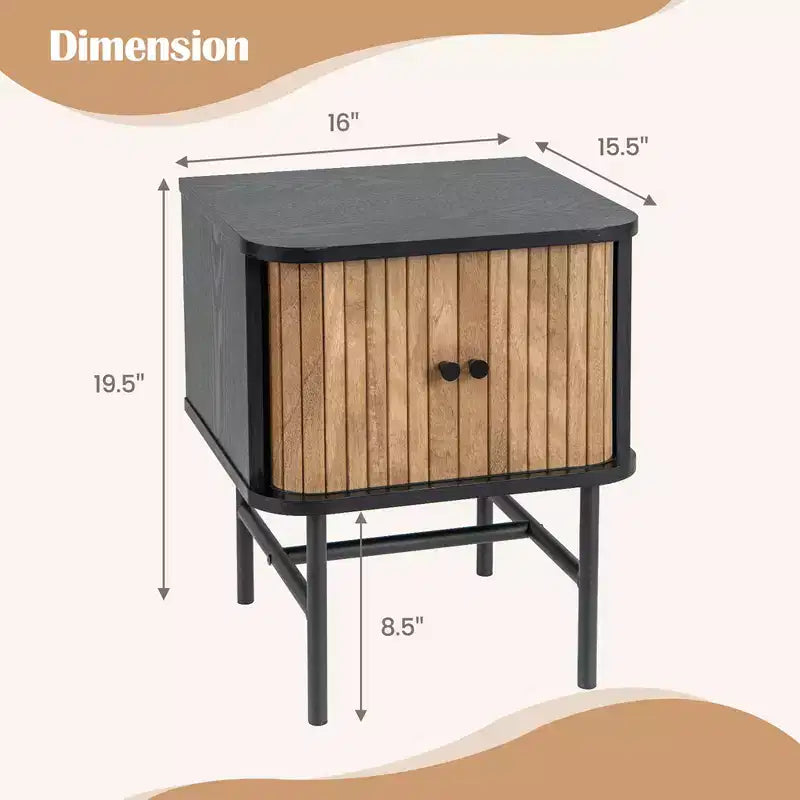 Comodino con anta scorrevole Costway, tavolino portaoggetti in stile moderno di metà secolo con armadietto, bianco anticato/nero