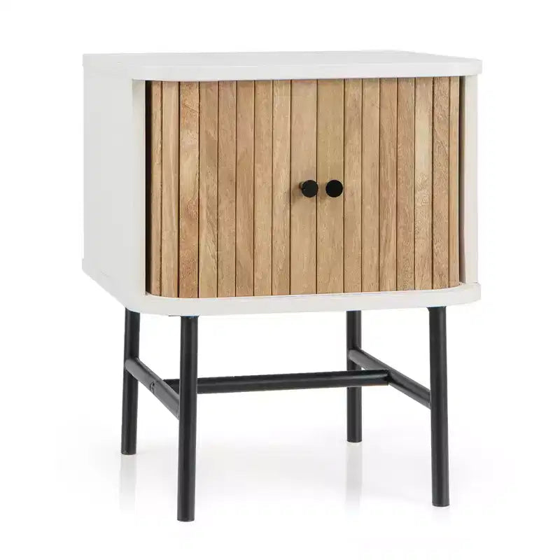Comodino con anta scorrevole Costway, tavolino portaoggetti in stile moderno di metà secolo con armadietto, bianco anticato/nero
