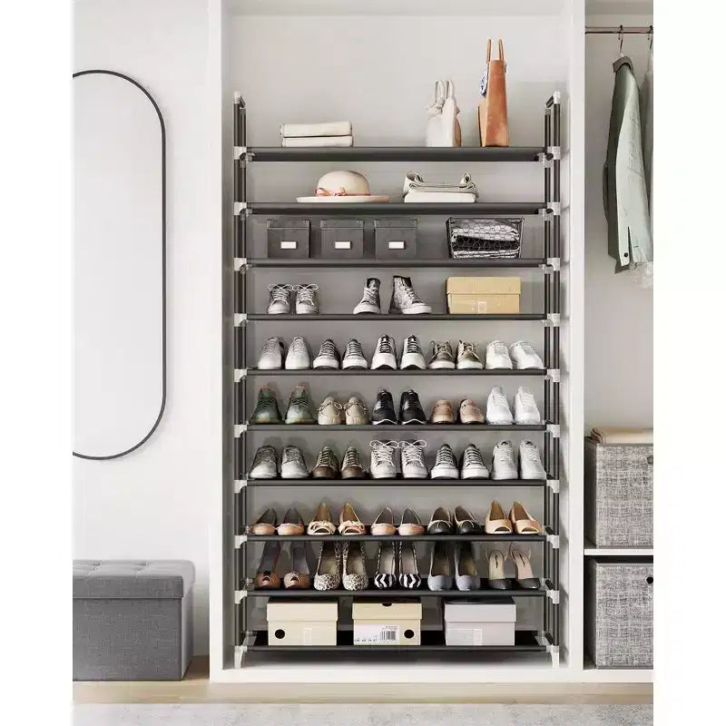 Scarpiera con ripiani per armadio, organizzatore per scarpe da ingresso, scaffale porta scarpe in metallo facile da montare, nero