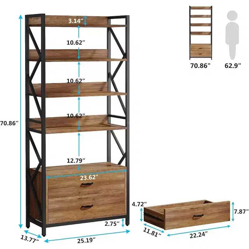Lantine 70.8 2 Cassetti 5 Ripiani Libreria Aperta