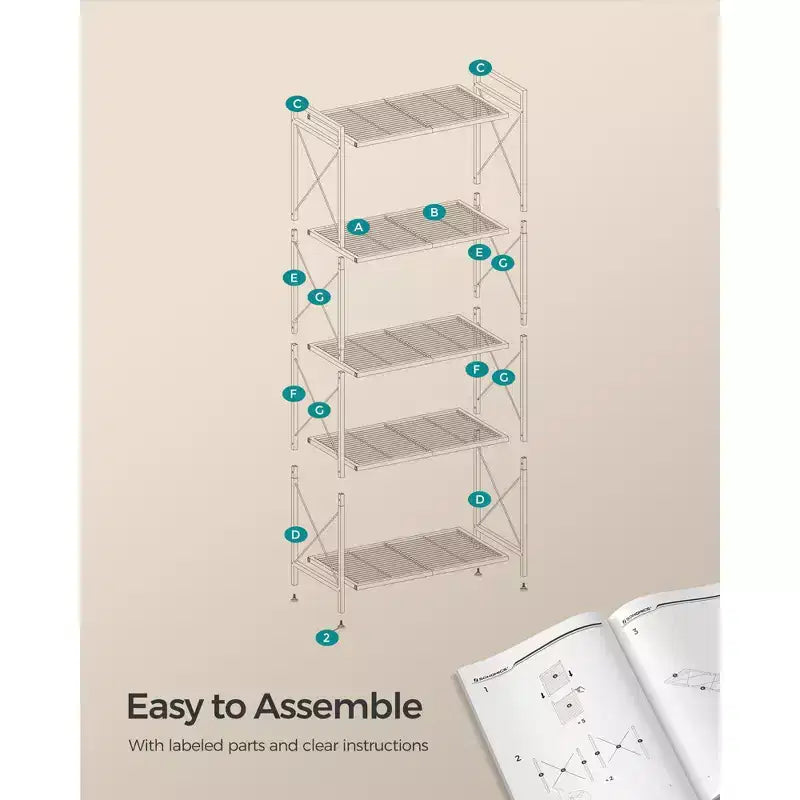 SONGMICS Scaffale Portaoggetti a 5 Ripiani, Scaffalatura e Mobile Contenitore, Scaffale in Metallo per Cucina, Garage, Ingresso, Soggiorno, Nero