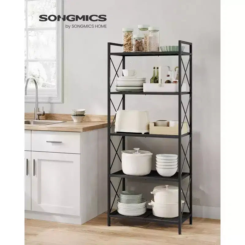 SONGMICS Scaffale Portaoggetti a 5 Ripiani, Scaffalatura e Mobile Contenitore, Scaffale in Metallo per Cucina, Garage, Ingresso, Soggiorno, Nero