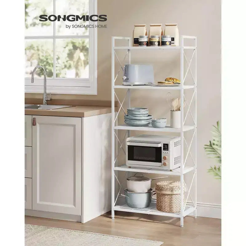SONGMICS Scaffale Portaoggetti a 5 Ripiani, Scaffalatura e Mobile Contenitore, Scaffale in Metallo per Cucina, Garage, Ingresso, Soggiorno, Nero