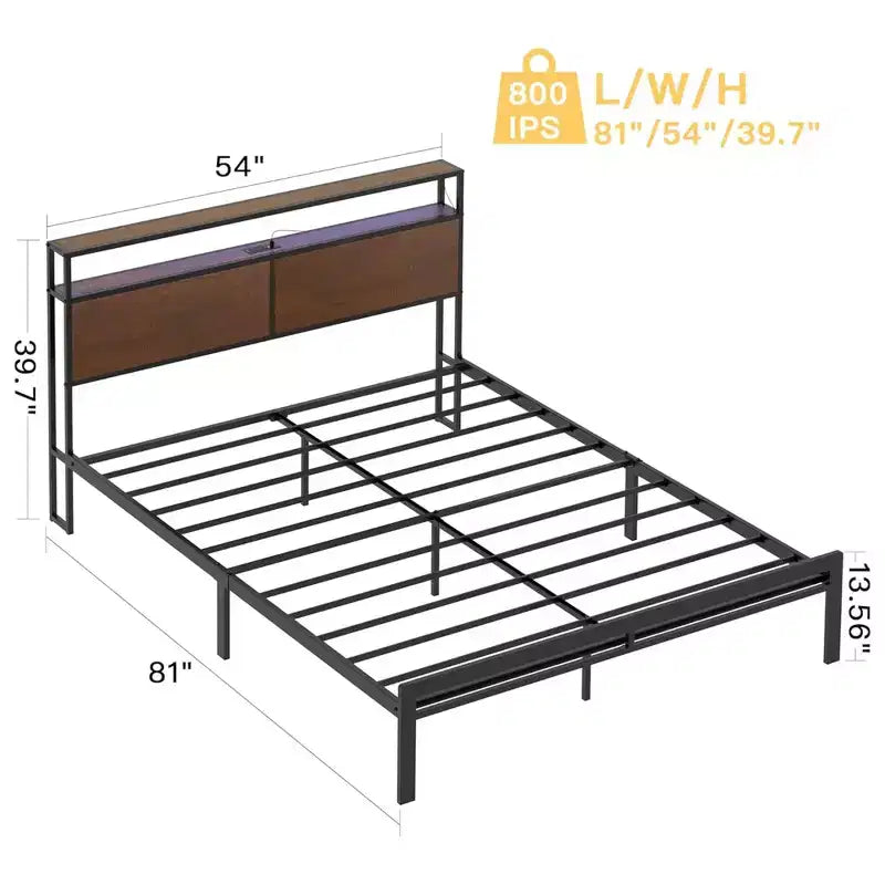 HAUSOURCE Struttura Letto Matrimoniale con Testiera Contenitore, Base Letto in Metallo con Tappi Gommini, Design Silenzioso e Ampio Spazio Contenitore per Camera da Letto