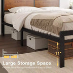 HAUSOURCE Struttura Letto Matrimoniale con Testiera Contenitore, Base Letto in Metallo con Tappi Gommini, Design Silenzioso e Ampio Spazio Contenitore per Camera da Letto