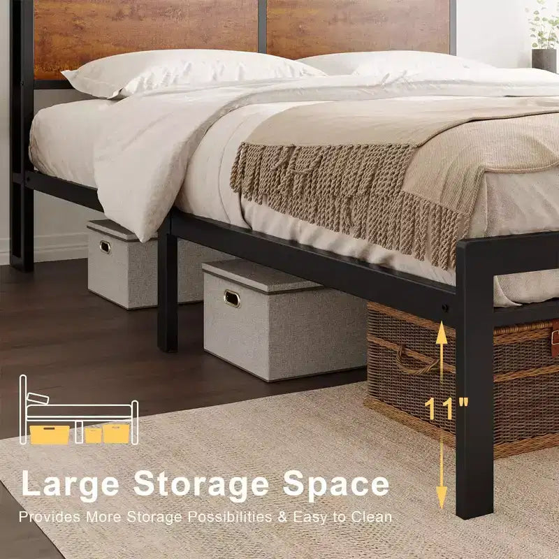 HAUSOURCE Struttura Letto Matrimoniale con Testiera Contenitore, Base Letto in Metallo con Tappi Gommini, Design Silenzioso e Ampio Spazio Contenitore per Camera da Letto