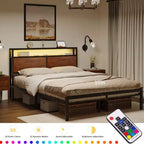 HAUSOURCE Struttura Letto Matrimoniale con Testiera Contenitore, Base Letto in Metallo con Tappi Gommini, Design Silenzioso e Ampio Spazio Contenitore per Camera da Letto