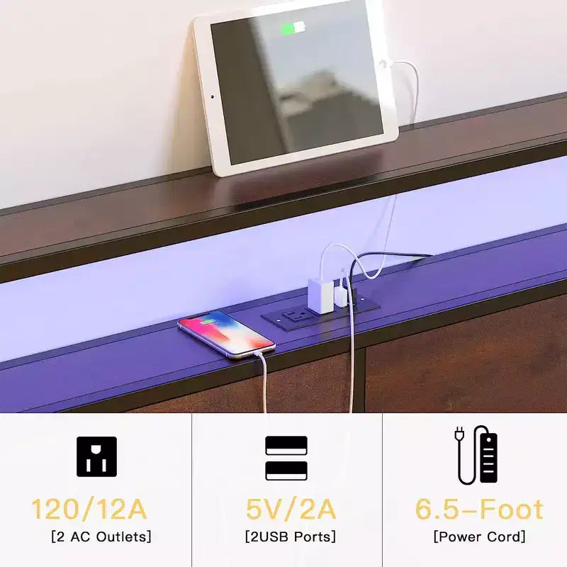 HAUSOURCE Struttura Letto Matrimoniale con Testiera Contenitore, Base Letto in Metallo con Tappi Gommini, Design Silenzioso e Ampio Spazio Contenitore per Camera da Letto
