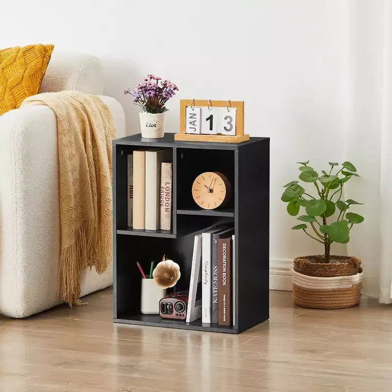 VECELO Libreria a 3 Ripiani Autoportante per Ufficio Casa Soggiorno Organizzatore per Esposizione Aperta Scaffale per Libri, Finitura Rovere Arredamento