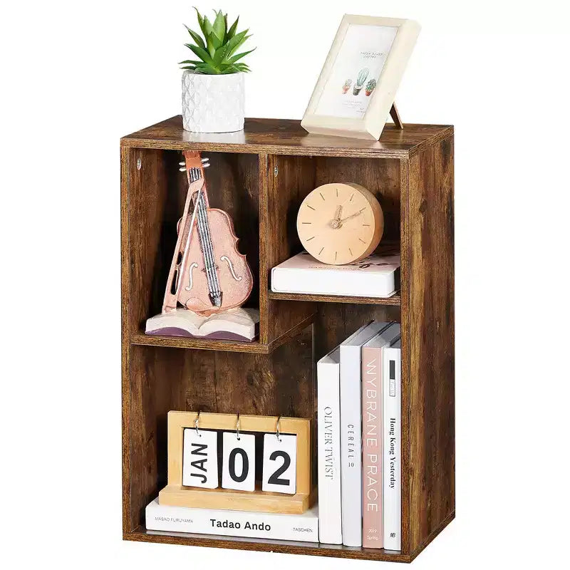 VECELO Libreria a 3 Ripiani Autoportante per Ufficio Casa Soggiorno Organizzatore per Esposizione Aperta Scaffale per Libri, Finitura Rovere Arredamento