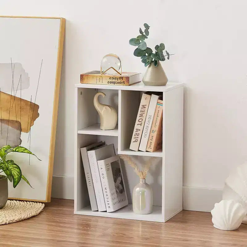 VECELO Libreria a 3 Ripiani Autoportante per Ufficio Casa Soggiorno Organizzatore per Esposizione Aperta Scaffale per Libri, Finitura Rovere Arredamento