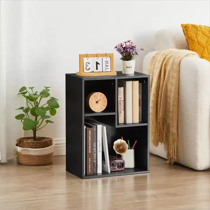 VECELO Libreria a 3 Ripiani Autoportante per Ufficio Casa Soggiorno Organizzatore per Esposizione Aperta Scaffale per Libri, Finitura Rovere Arredamento