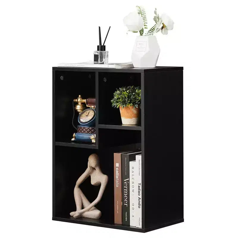 VECELO Libreria a 3 Ripiani Autoportante per Ufficio Casa Soggiorno Organizzatore per Esposizione Aperta Scaffale per Libri, Finitura Rovere Arredamento