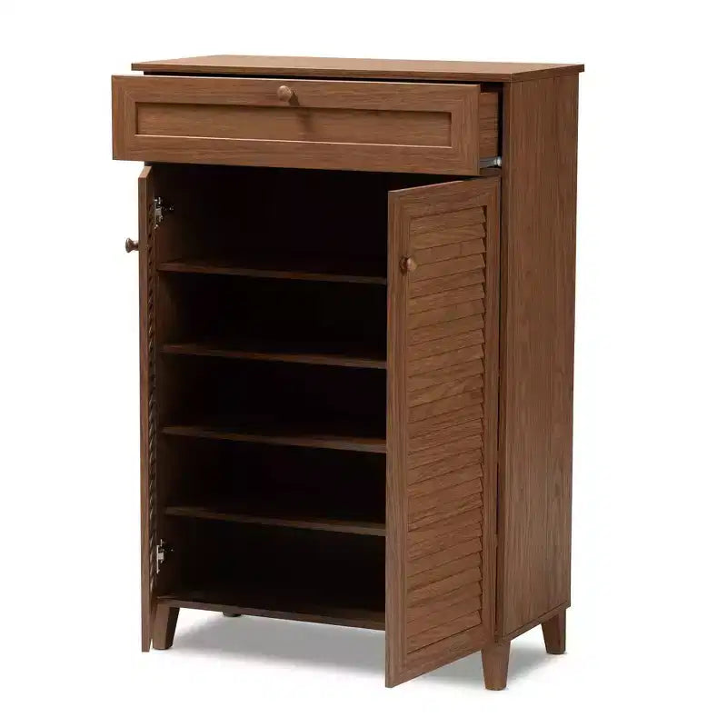 Scarpiera Coolidge Baxton Studio con ripiani in legno e cassetto