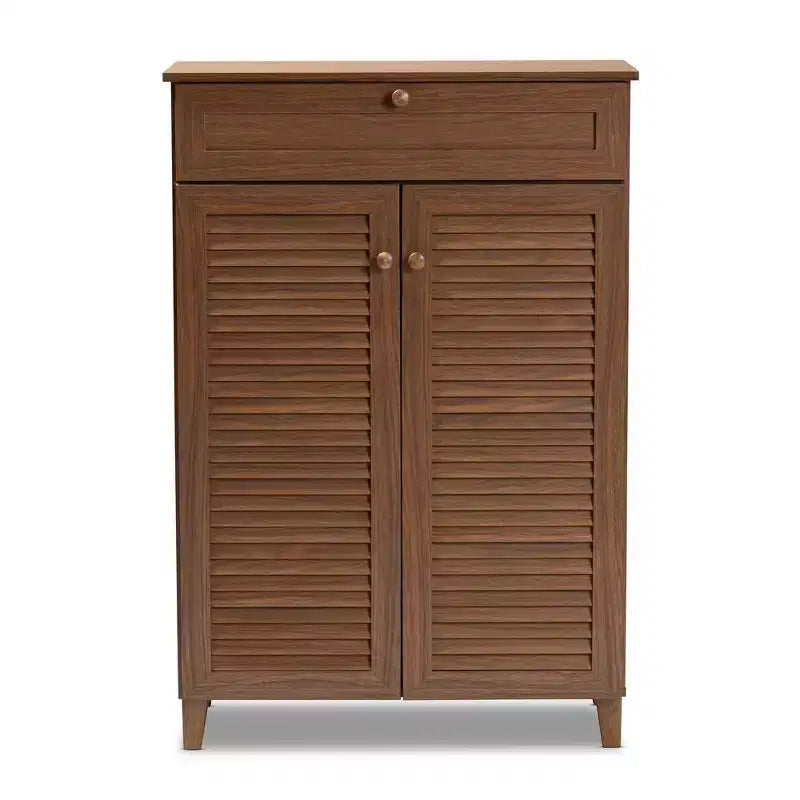 Scarpiera Coolidge Baxton Studio con ripiani in legno e cassetto