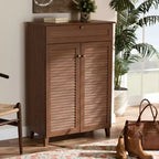 Scarpiera Coolidge Baxton Studio con ripiani in legno e cassetto