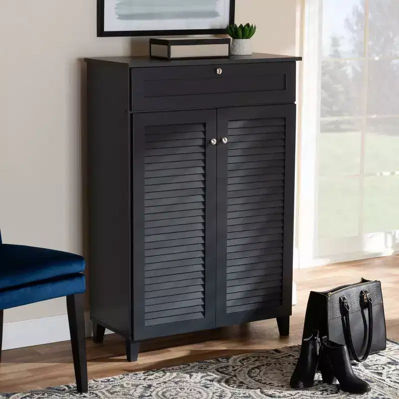 Scarpiera Coolidge Baxton Studio con ripiani in legno e cassetto