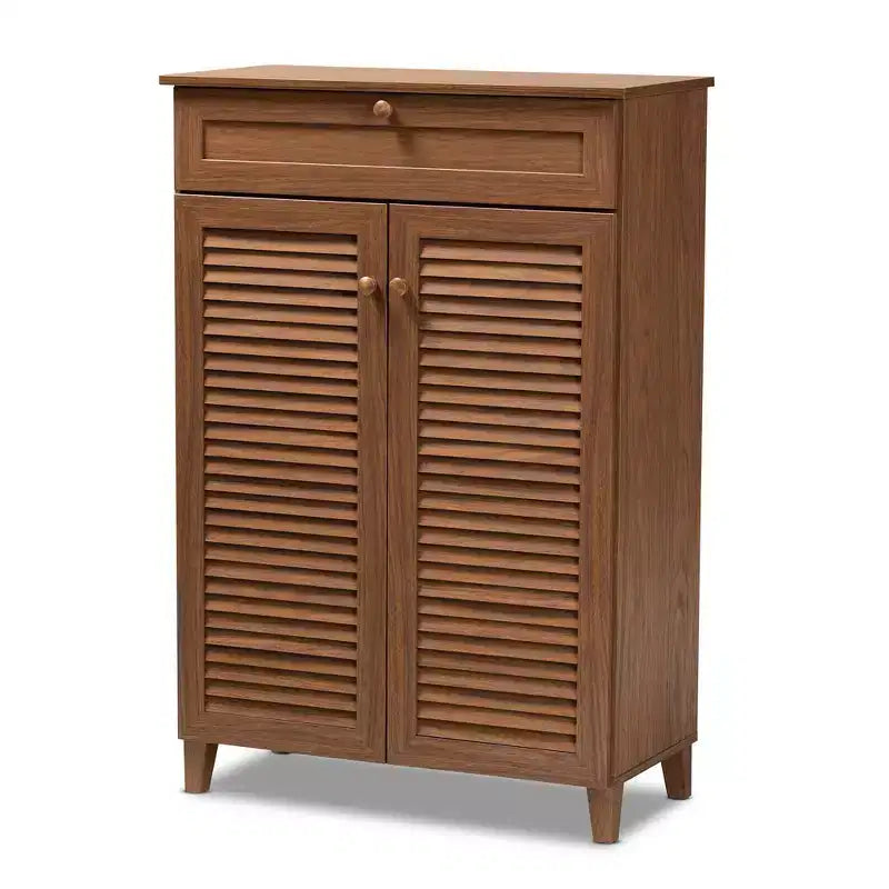 Scarpiera Coolidge Baxton Studio con ripiani in legno e cassetto