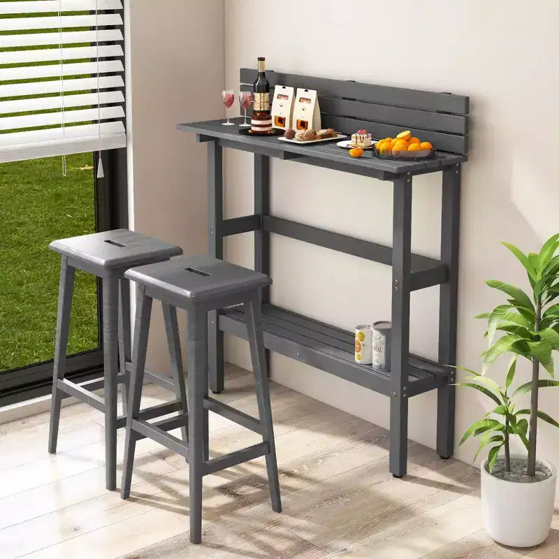 Tavolo da Bar Costway 48 per Esterni con Ripiano Contenitore e Piedini Regolabili per Vasca Idromassaggio Marrone/Grigio