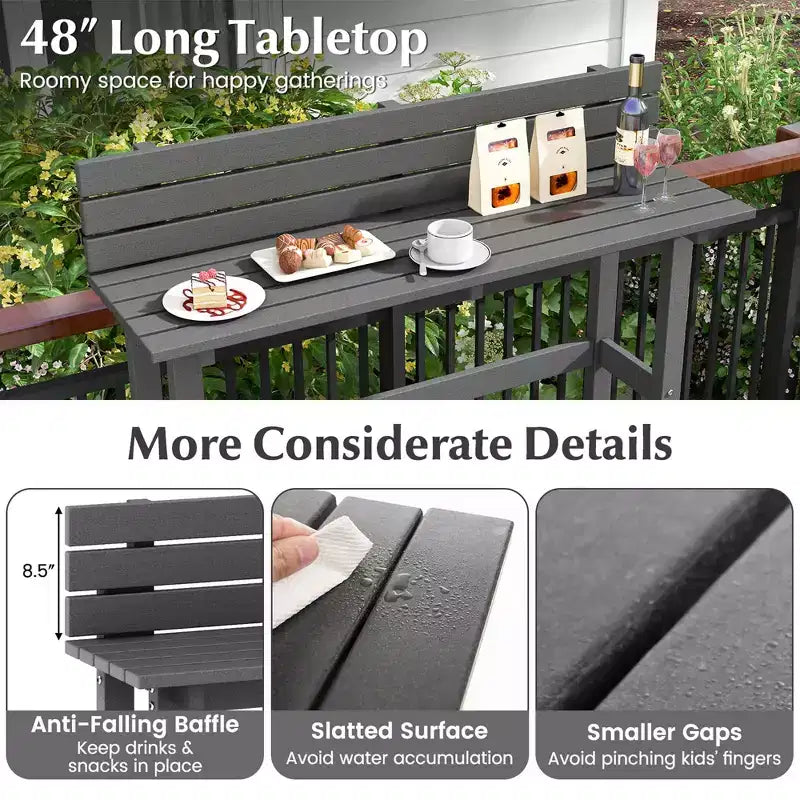 Tavolo da Bar Costway 48 per Esterni con Ripiano Contenitore e Piedini Regolabili per Vasca Idromassaggio Marrone/Grigio