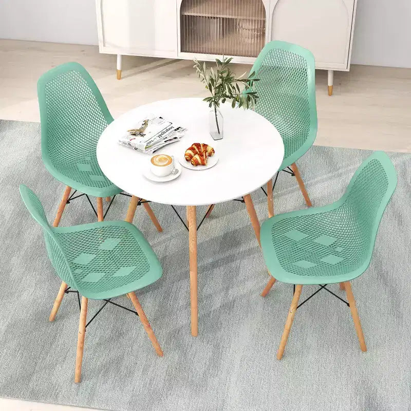 Costway Set Tavolo da Pranzo 5 Pezzi per 4 Persone Tavolo Rotondo Moderno e 4 Sedie con Gambe in Legno Verde/Bianco