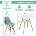 Costway Set Tavolo da Pranzo 5 Pezzi per 4 Persone Tavolo Rotondo Moderno e 4 Sedie con Gambe in Legno Verde/Bianco