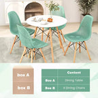 Costway Set Tavolo da Pranzo 5 Pezzi per 4 Persone Tavolo Rotondo Moderno e 4 Sedie con Gambe in Legno Verde/Bianco