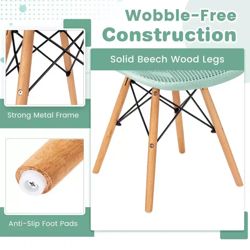 Costway Set Tavolo da Pranzo 5 Pezzi per 4 Persone Tavolo Rotondo Moderno e 4 Sedie con Gambe in Legno Verde/Bianco