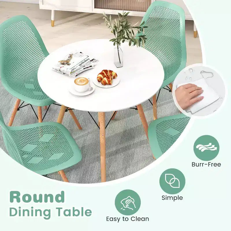 Costway Set Tavolo da Pranzo 5 Pezzi per 4 Persone Tavolo Rotondo Moderno e 4 Sedie con Gambe in Legno Verde/Bianco