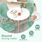Costway Set Tavolo da Pranzo 5 Pezzi per 4 Persone Tavolo Rotondo Moderno e 4 Sedie con Gambe in Legno Verde/Bianco