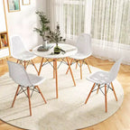 Costway Set Tavolo da Pranzo 5 Pezzi per 4 Persone Tavolo Rotondo Moderno e 4 Sedie con Gambe in Legno Verde/Bianco